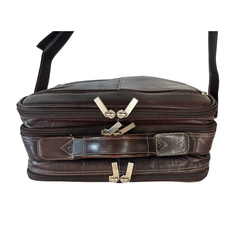 LATICO Travel Brown Leather Briefcase Laptop Portable  Adjustable Shoulder Strap